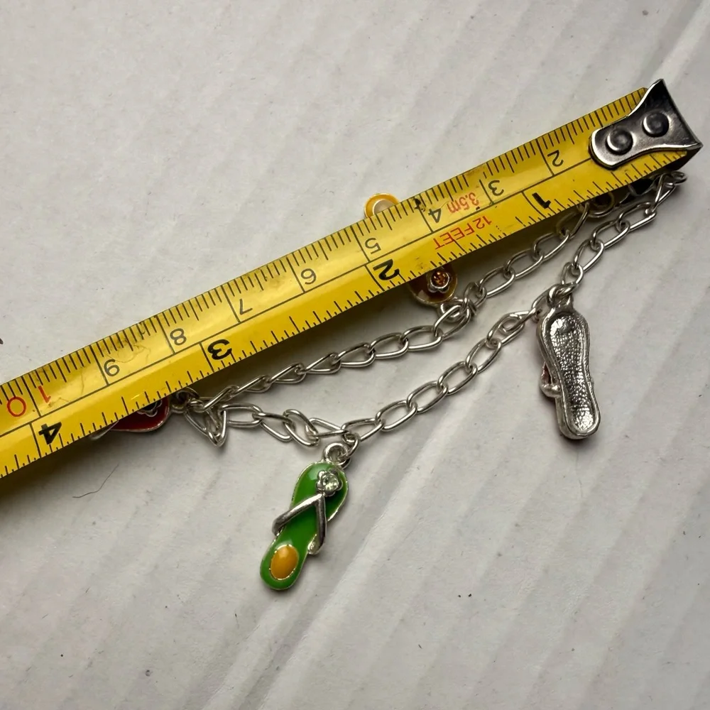 Vintage Silver Tone Enamel Flip Flop Charm Bracelet Sandals‎ Beach Colorful Y2K